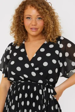 Polka Dot Print Pleated Wrap Midi Dress|In the Style Hot