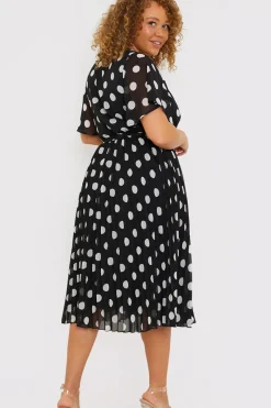 Polka Dot Print Pleated Wrap Midi Dress|In the Style Hot