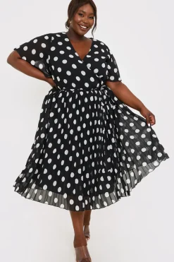 Polka Dot Print Pleated Wrap Midi Dress|In the Style Hot