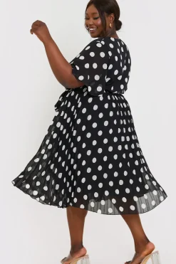 Polka Dot Print Pleated Wrap Midi Dress|In the Style Hot