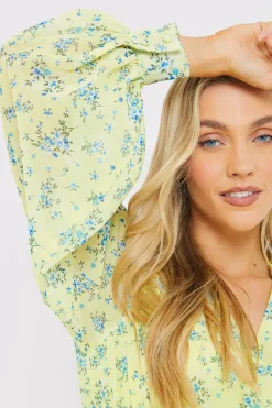Printed Balloon Sleeve Playsuit|In the Style Online