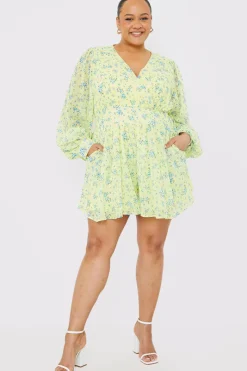 Printed Balloon Sleeve Playsuit|In the Style Online