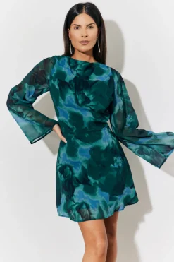 Printed Draped Back Boat Neck Mini Dress|In the Style Discount
