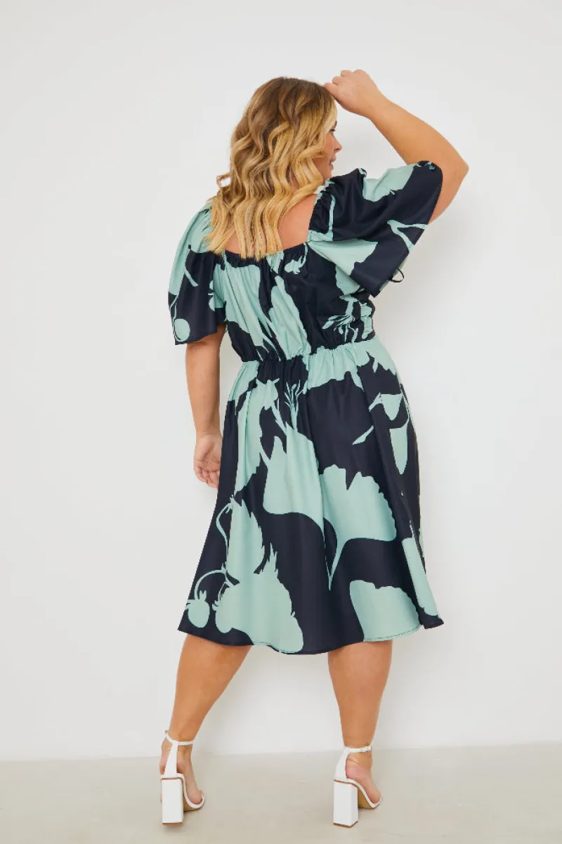 Printed Flutter Sleeve Ruched Bust Midi Dress|In the Style Best