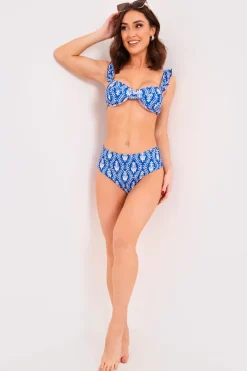 Printed Frill Strap Bust Detail Bikini Top|Billie Faiers