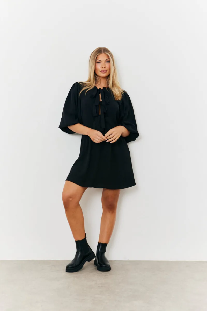Puff Sleeve Bow Detail Mini Dress|In the Style Hot
