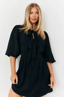 Puff Sleeve Bow Detail Mini Dress|In the Style Hot