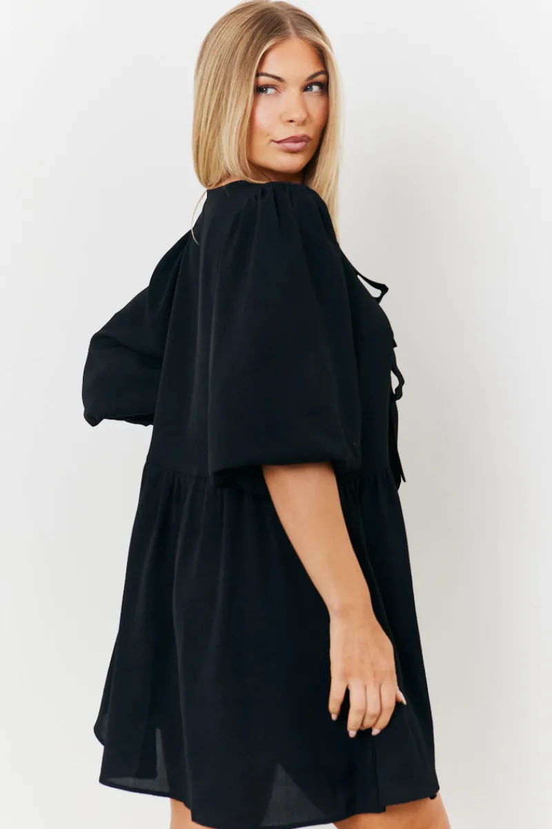 Puff Sleeve Bow Detail Mini Dress|In the Style Hot