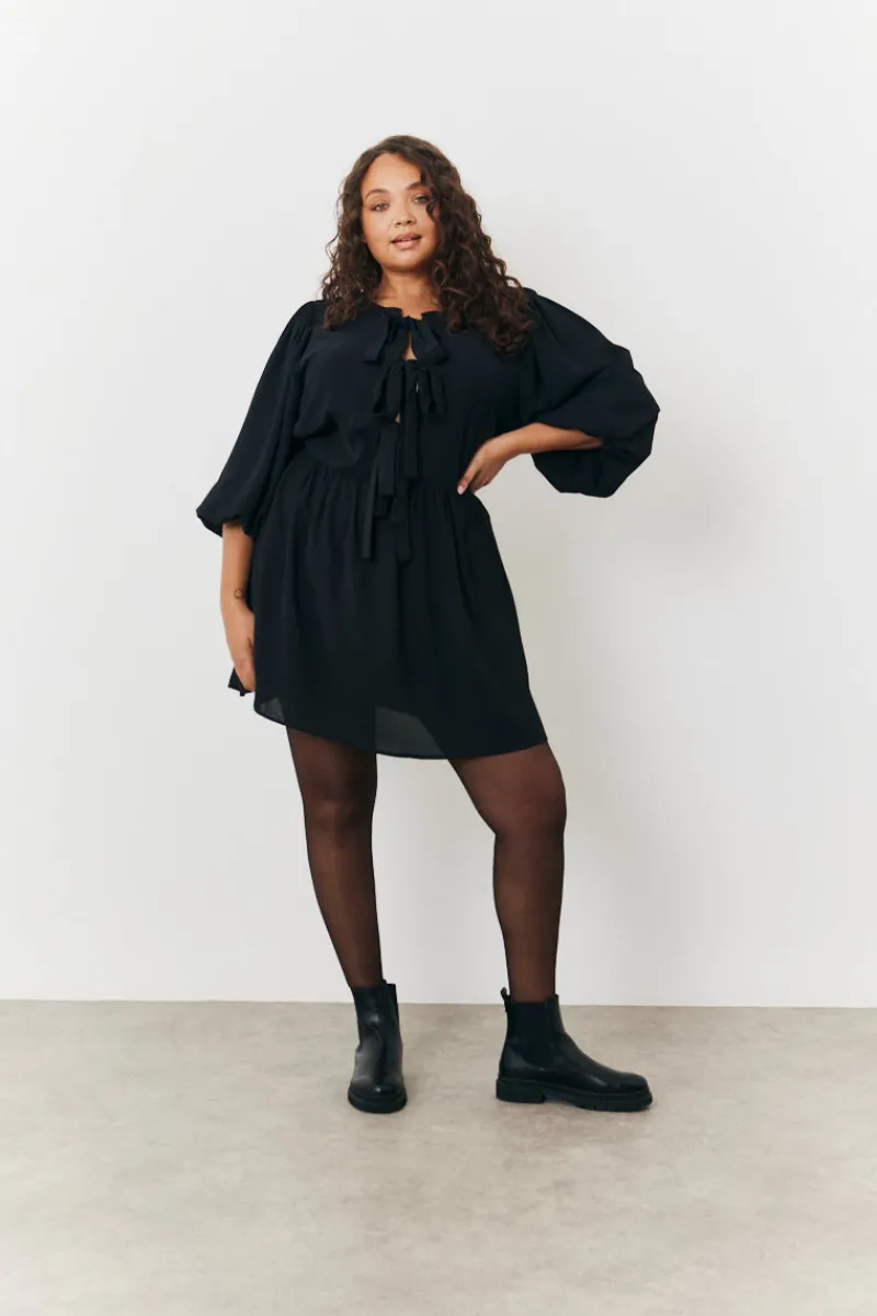 Puff Sleeve Bow Detail Mini Dress|In the Style Hot