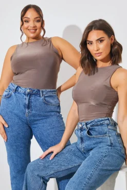 Racer Neck Double Layer Slinky Bodysuit|In The Style Best