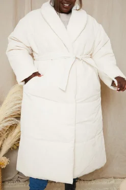Recycled Belted Longline Lapel Collar Puffer|In the Style