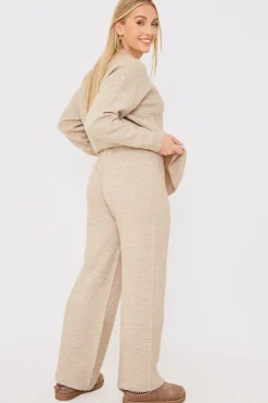 Recycled Contrast Knitted Ribbed Co Ord Wide Leg Trouser|In the Style Hot