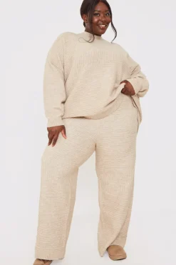 Recycled Contrast Knitted Ribbed Co Ord Wide Leg Trouser|In the Style Hot