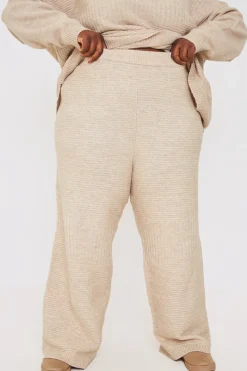 Recycled Contrast Knitted Ribbed Co Ord Wide Leg Trouser|In the Style Hot