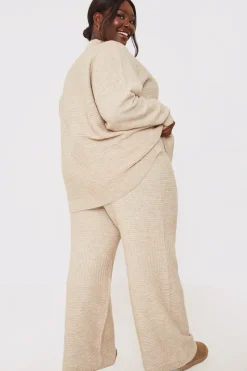 Recycled Contrast Knitted Ribbed Co Ord Wide Leg Trouser|In the Style Hot