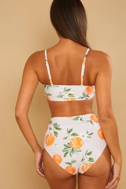 Recycled Control Orange Print Ruched Detail High Waisted Bikini Bottoms|In the Style Discount