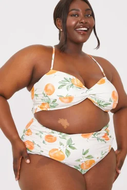 Recycled Control Orange Print Ruched Detail High Waisted Bikini Bottoms|In the Style Discount