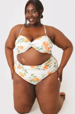 Recycled Control Orange Print Ruched Detail High Waisted Bikini Bottoms|In the Style Discount