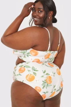 Recycled Control Orange Print Ruched Detail High Waisted Bikini Bottoms|In the Style Discount