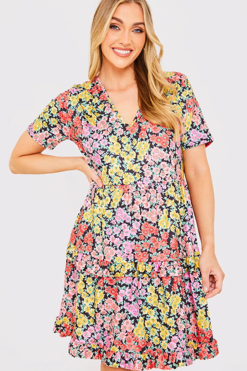 Recycled Floral Frill Mini Dress|In the Style Best
