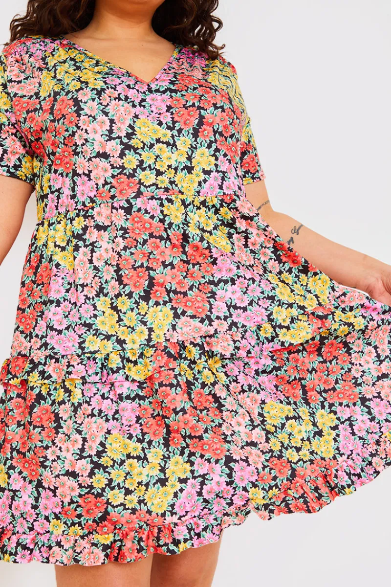Recycled Floral Frill Mini Dress|In the Style Best