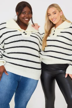 Recycled Stripe Half Button Knitted Jumper|In the Style Hot