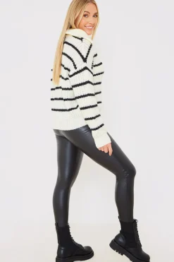 Recycled Stripe Half Button Knitted Jumper|In the Style Hot