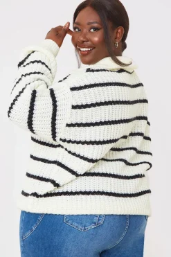 Recycled Stripe Half Button Knitted Jumper|In the Style Hot