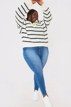 Recycled Stripe Half Button Knitted Jumper|In the Style Hot