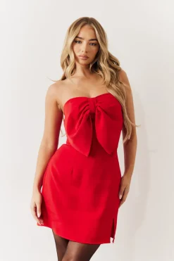 Bandeau Bow Front Split Hem Mini Dress|In the Style Best