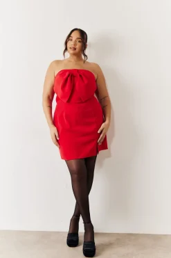 Bandeau Bow Front Split Hem Mini Dress|In the Style Best