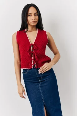 Contrast Edge Tie Front Knitted Waistcoat|In The Style Outlet