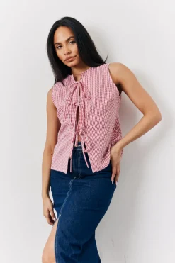 Seersucker Gingham Tie Front Top|In The Style Outlet