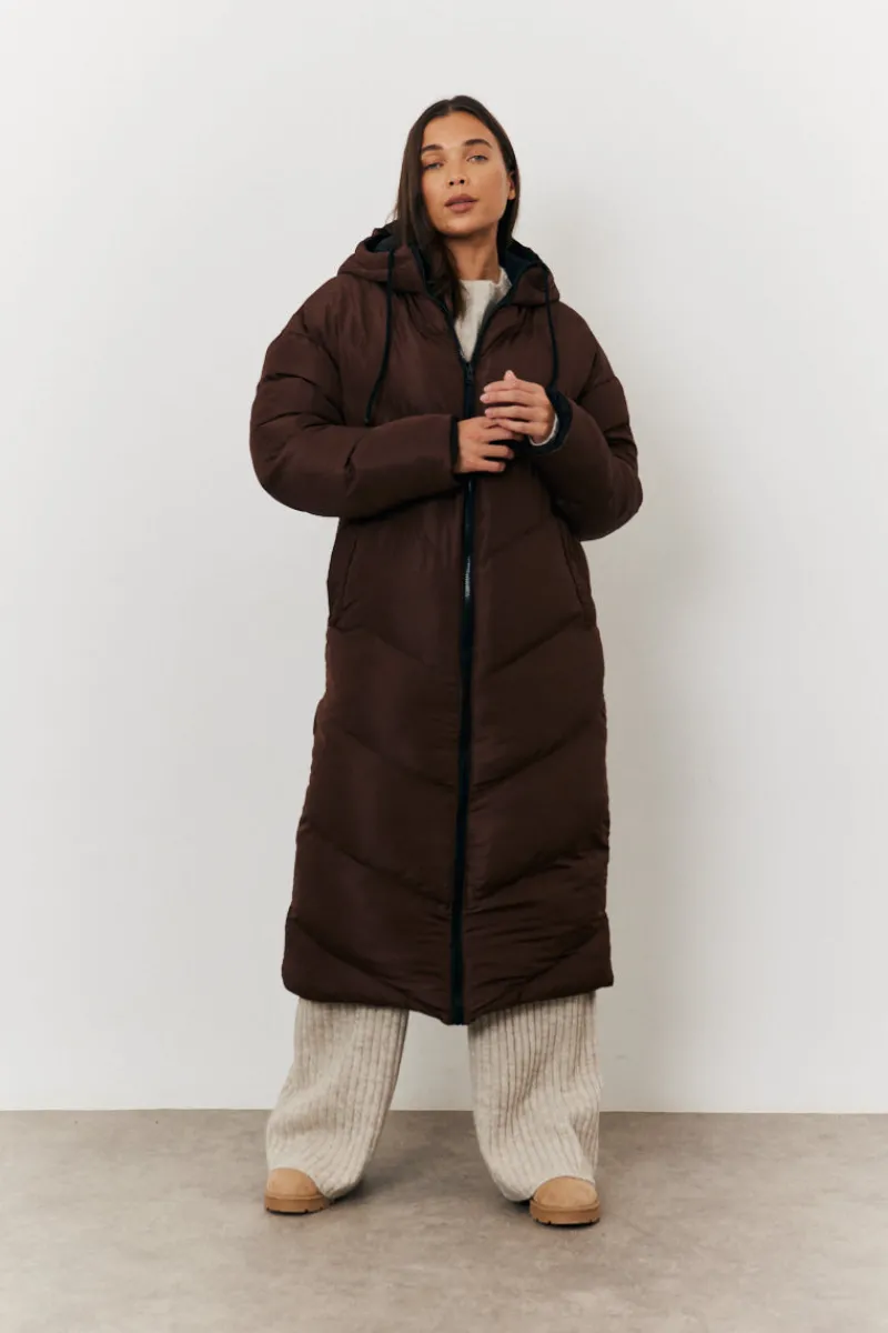 Reversible Hooded Longline Puffer Coat|In the Style New