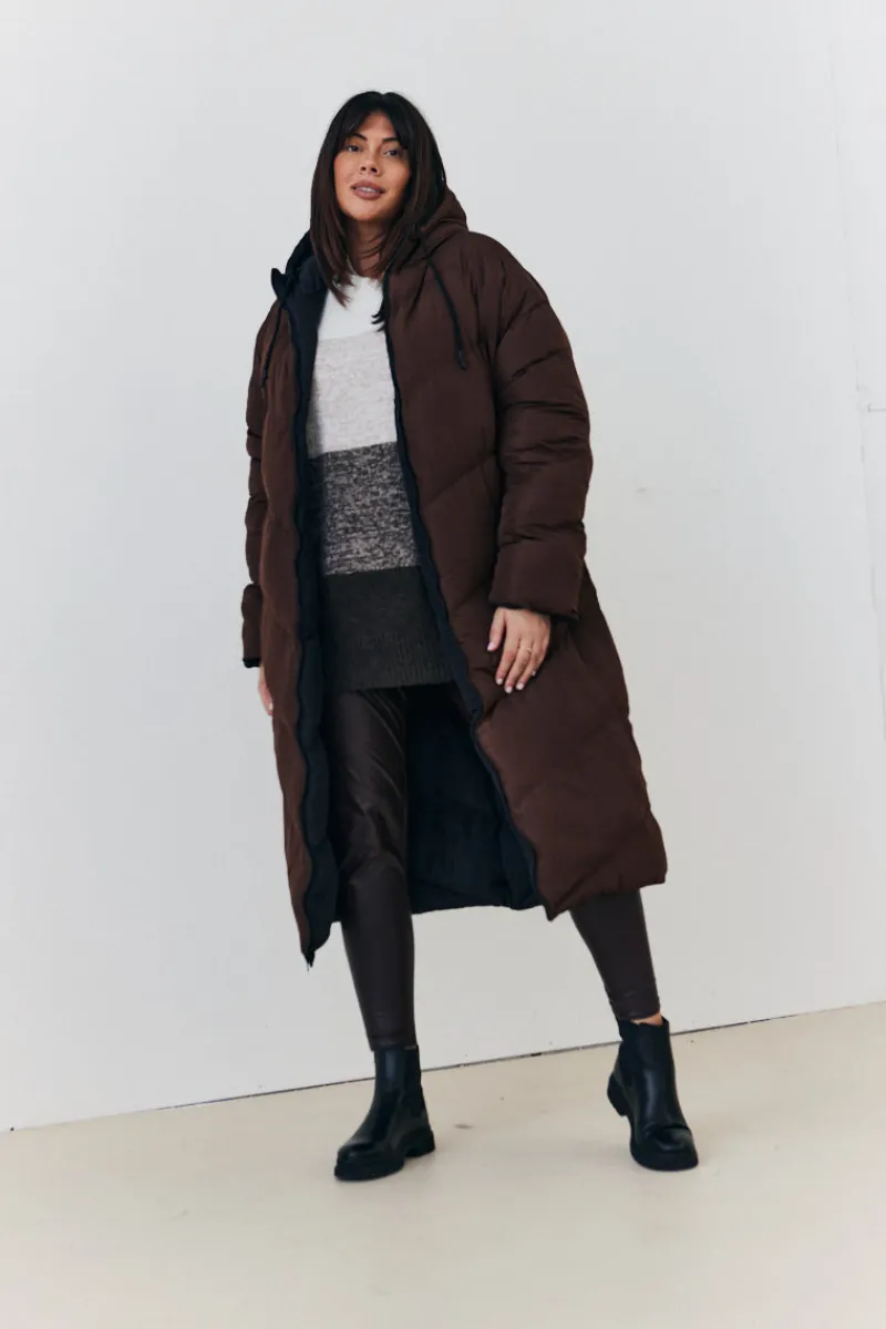 Reversible Hooded Longline Puffer Coat|In the Style New