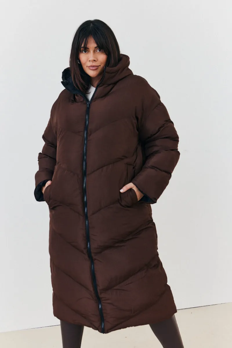 Reversible Hooded Longline Puffer Coat|In the Style New