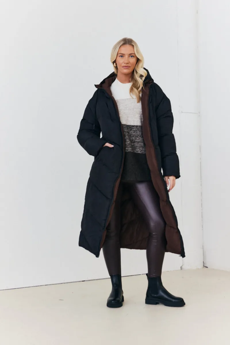Reversible Hooded Longline Puffer Coat|In the Style New