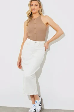 Rib Knit Button Detail Racer Neck Bodysuit|In The Style Outlet