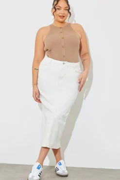Rib Knit Button Detail Racer Neck Bodysuit|In The Style Outlet