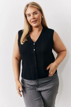 Rib Knit Button Up Co Ord Waistcoat|In The Style New
