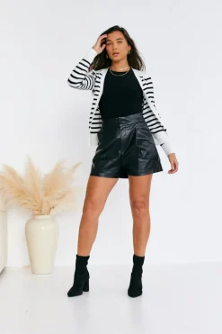 Rib Knit Button Up Stripe Cardigan|In The Style