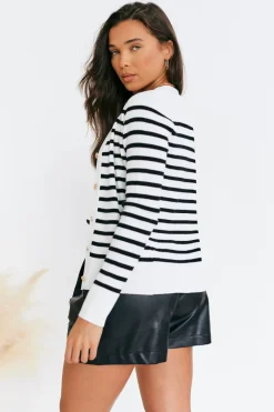 Rib Knit Button Up Stripe Cardigan|In The Style