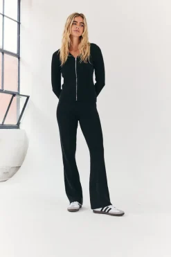 Rib Knit Co-Ord Flare Trouser|Fits Hot