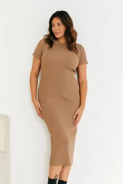 Rib Knit Crew Neck Midaxi Dress|In The Style Clearance