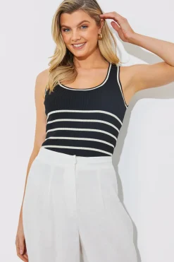 Rib Knit Scoop Neck Stripe Top|In The Style Sale
