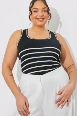 Rib Knit Scoop Neck Stripe Top|In The Style Sale