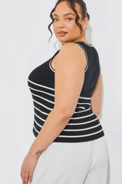 Rib Knit Scoop Neck Stripe Top|In The Style Sale