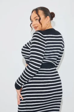 Rib Knit Stripe Crew Neck Co-Ord Top|In The Style New