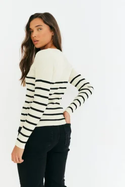 Rib Knit Stripe Scoop Neck Long Sleeve Top|In The Style Discount