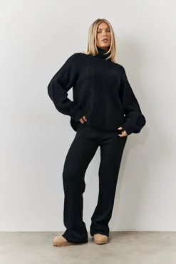 Rib Knit Wide Leg Co Ord Trouser|In The Style Discount